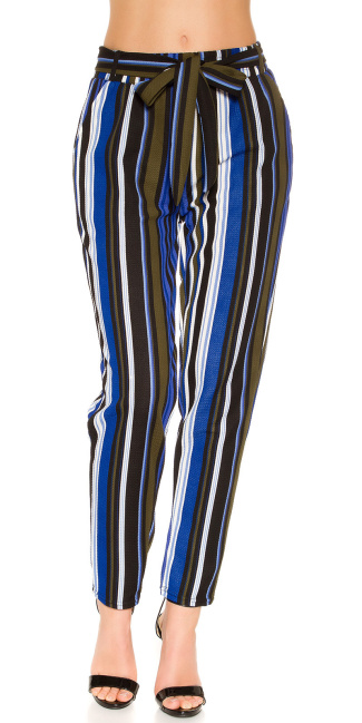 Trendy stoffen broek met riem blauw